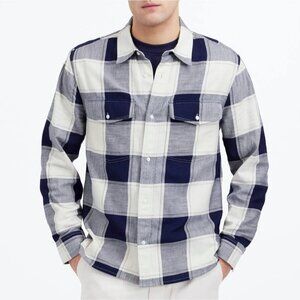 NWT Madewell Men's Sz XS Workshirt Cotton Plaid Navy Ivory Pockets NU268